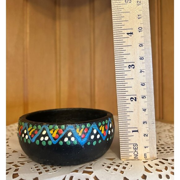 Handcrafted Black Clay Bowl Mandala Design Trinket Dish Votive Tea Lite Holder - Picture 2 of 5